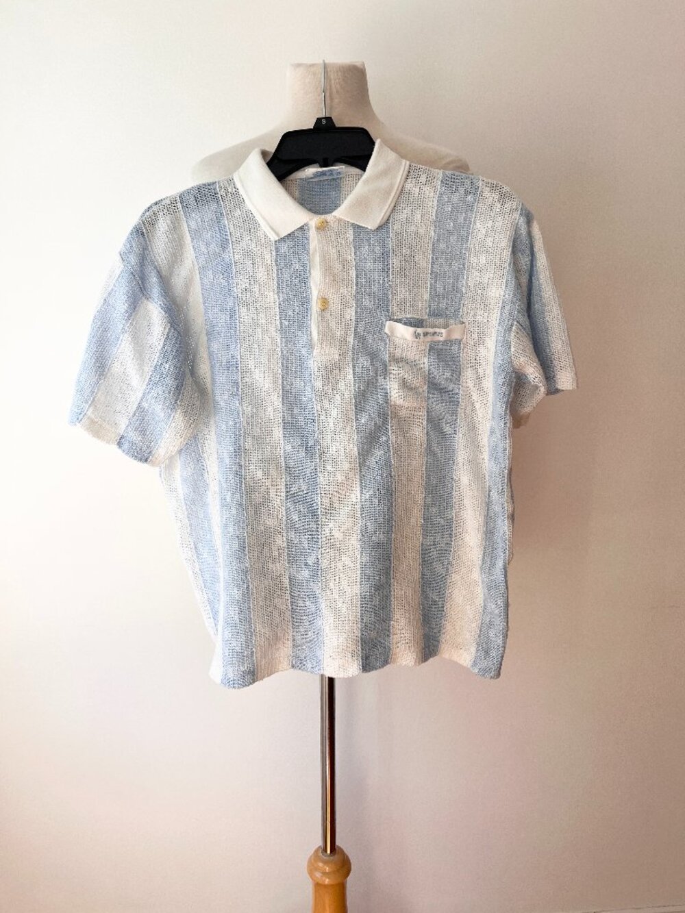 Vintage Women's Striped Polo Shirt Blue White Knit